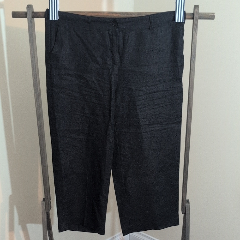 Robell |  Elegant Women's Black Linen Trousers With Pockets